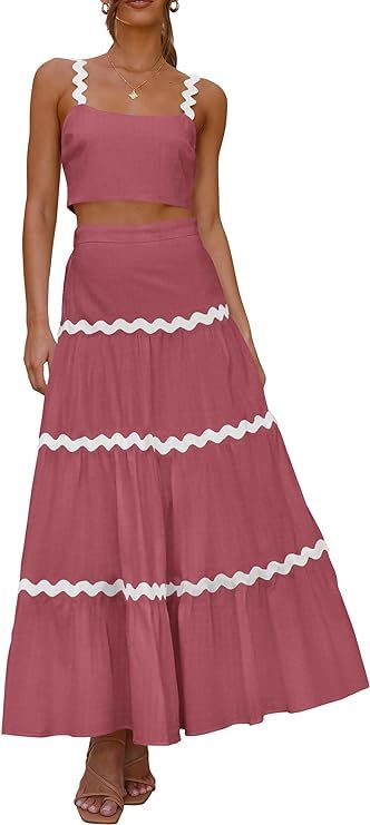 PRETTYGARDEN Womens 2024 Summer Two Piece Vacation Beach Outfits Dressy Sleeveless Cropped Tank T... | Amazon (US)