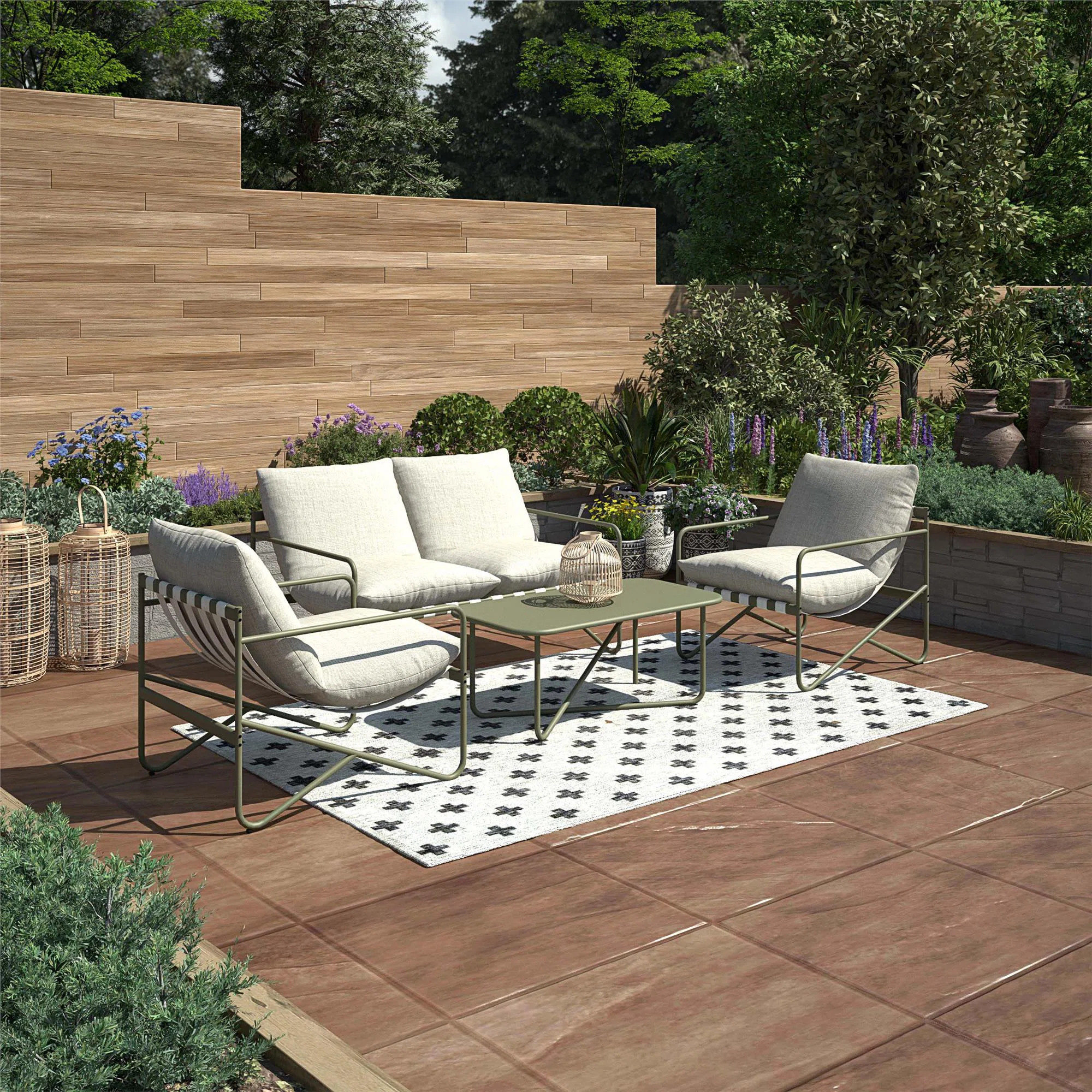 Wrenn 4-Piece Sling and Cushion Conversation Set | Wayfair North America