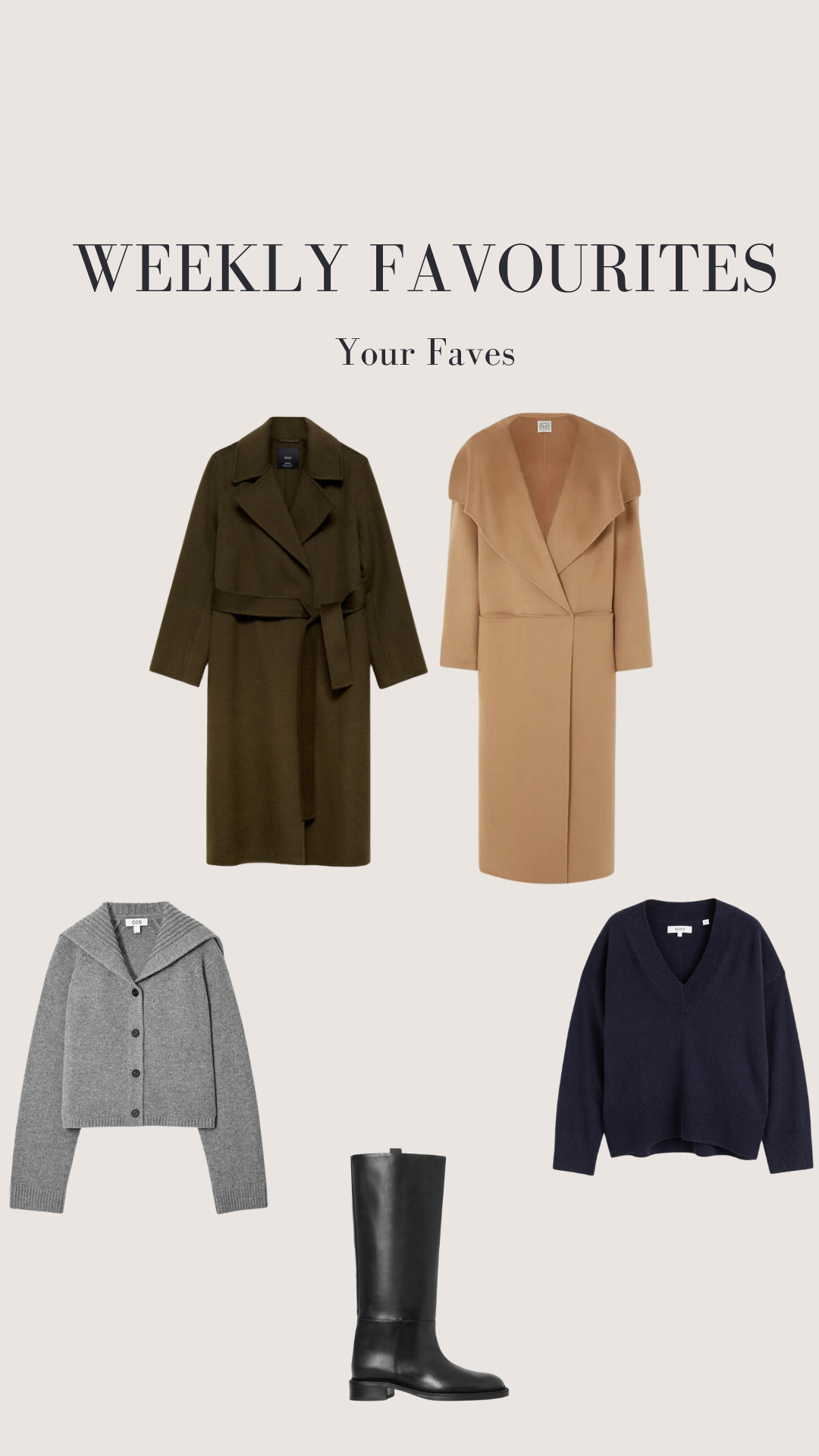 Weekly Favourites, Wool Cardigan, Leather Boots, Wool-Cashmere V-Neck Sweater, Coat with Belt, Mango, COS, Chinti & Parker 

 #LTKuk #LTKwinter #LTKstyletip