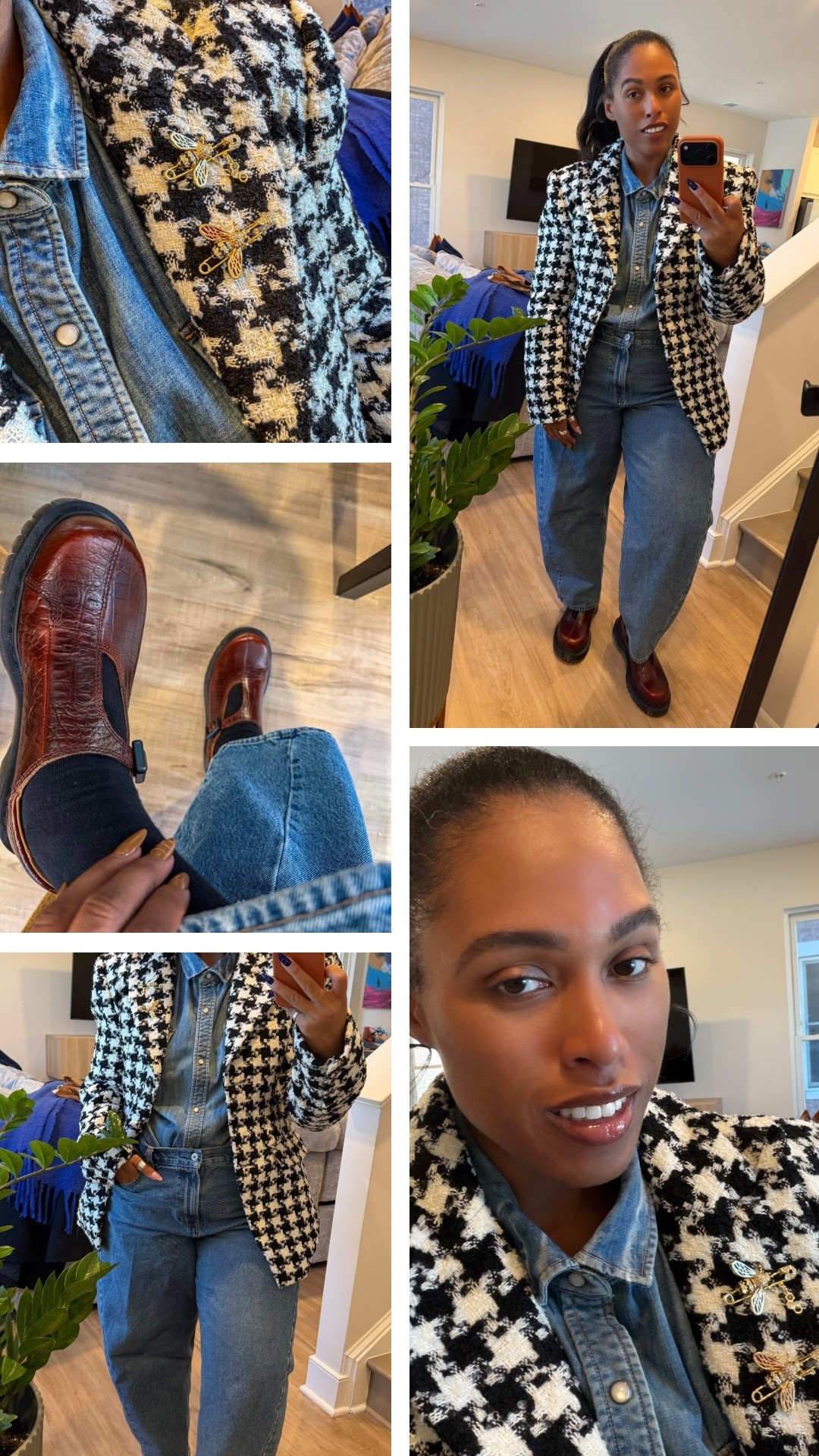 In-office casual, styled my way 🤎✨ A Naked Wardrobe houndstooth blazer layered over a @jcrew denim button-down with @abercrombie barrel jeans, finished with Dr. Martens loafers and bee brooches for a personal touch. #abercrombiepartner


#LTKootd #LTKdayinmylife #LTKgrwm