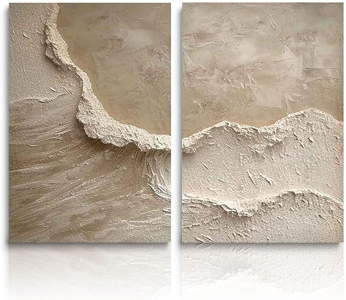 Fchen art Hand Painted Set Of 2Pcs Thick Texture Abstract Sea Wave Oil Painting Waves Wall Decor ... | Amazon (US)