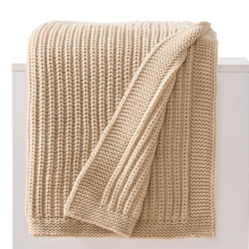 Soft Chunky Knit Ginger Beige Throw Blanket - Thick Cozy Decorative Blanket for Couch Sofa Bed Living Room, 60"x80" | Amazon (US)