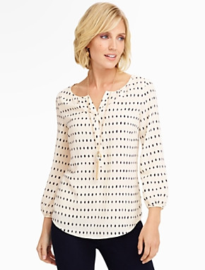 Brushstroke-Dots Split-Bateau Blouse | Talbots