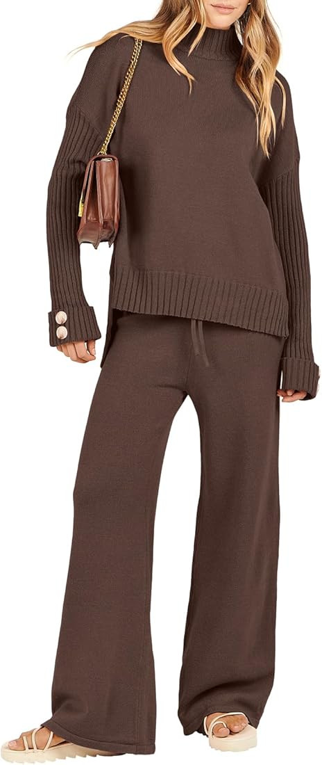 ANRABESS Women's Two Piece Outfits Sweater Sets Long Sleeve Knit Pullover and Wide Leg Pants Loun... | Amazon (US)