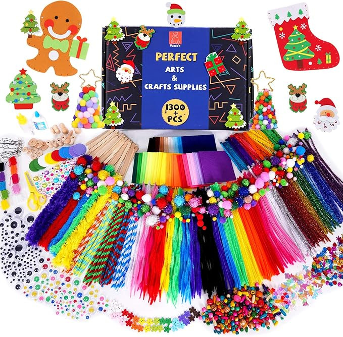 WeeYo Arts and crafts for kids，1300+ Pcs Craft Kit Library in a Box for Kids Ages 4 5 6 7 8 9 1... | Amazon (US)