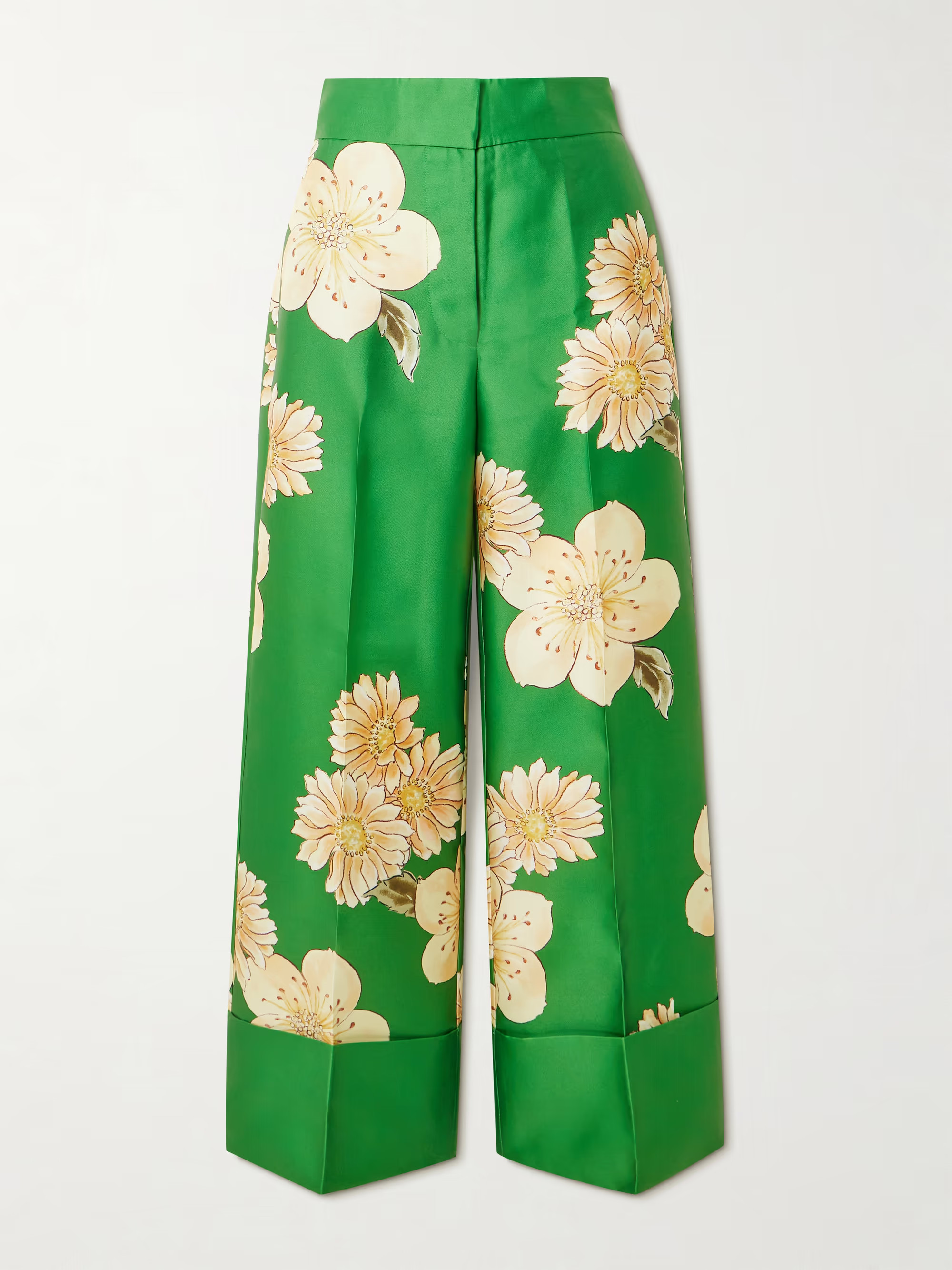 Sage printed recycled satin-twill wide-leg pants | NET-A-PORTER APAC