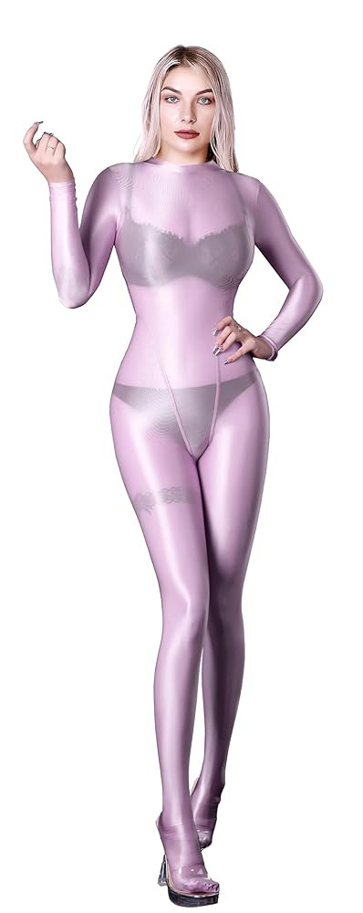 Ultra Sheer Full Bodysuit for Women Long Sleeves Shiny Jumpsuits One-Piece Glossy Catsuit Nylons ... | Amazon (US)