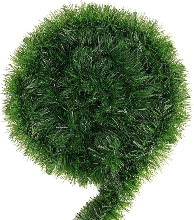 Green Garland Christmas Decorations,50Ft Xams Greenery Tinsel Stems Non-Lit Soft Twist Garland De... | Amazon (US)
