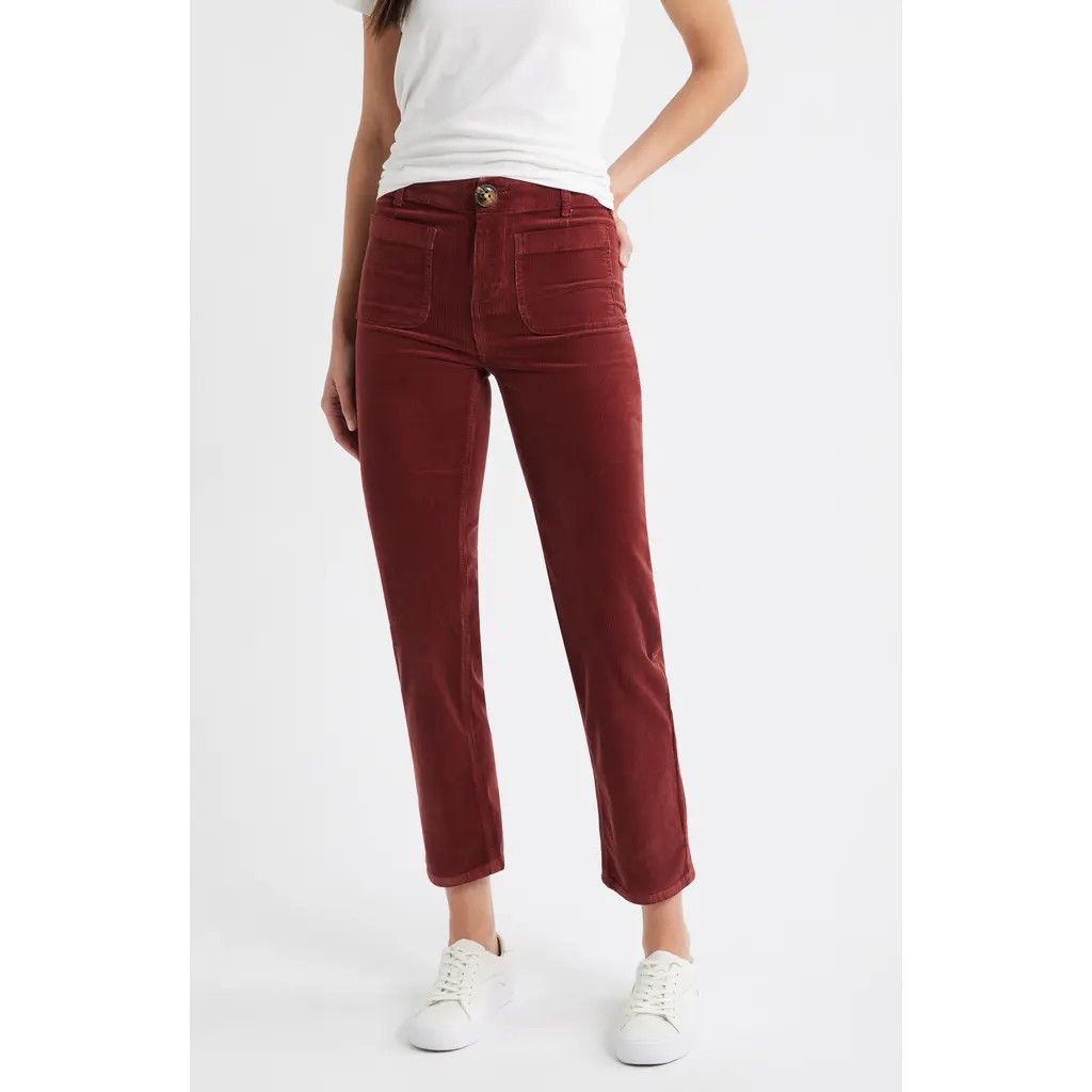 CITY BLUES Soho Patch Pocket Straight Leg Corduroy Pants in Wine at Nordstrom, Size 2 | Nordstrom