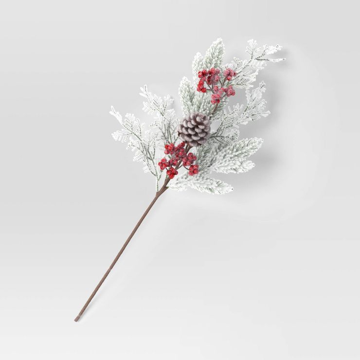 Flocked Pine and Red Berry Stem Arrangement - Threshold&#8482; | Target