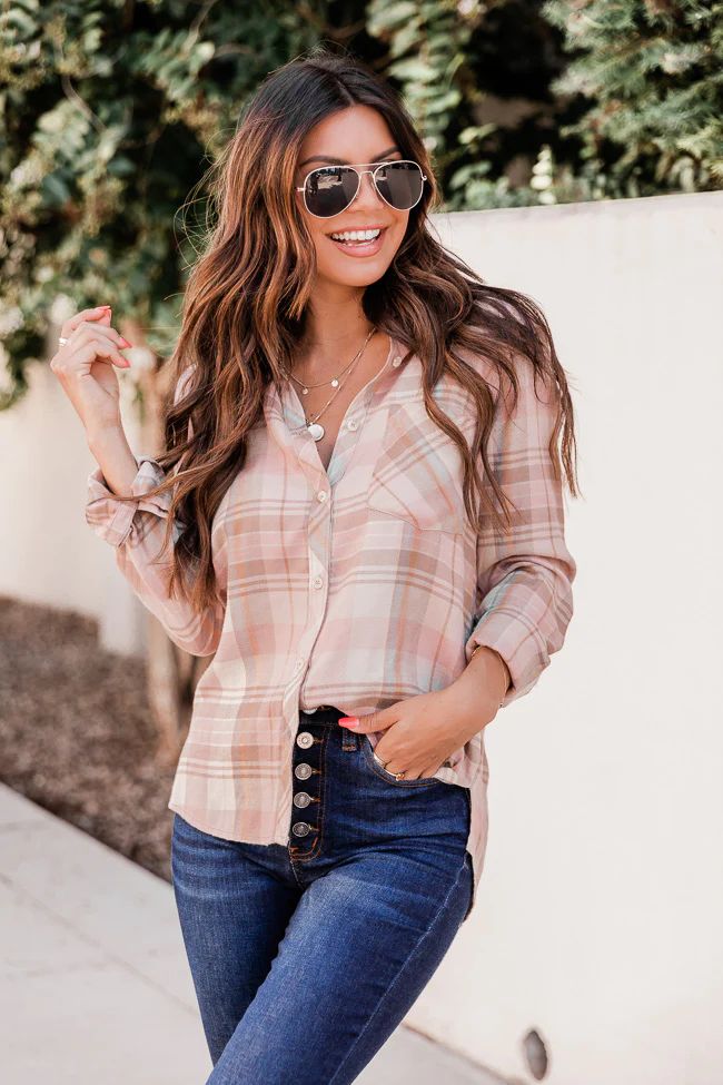 Sweet Disposition Blush Plaid Flannel Blouse | The Pink Lily Boutique
