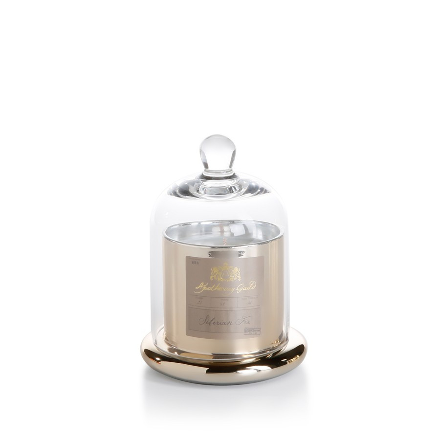 Siberian Fir Small Scented Candle in Gold Glass Jar with Bell Cloche | Burke Decor