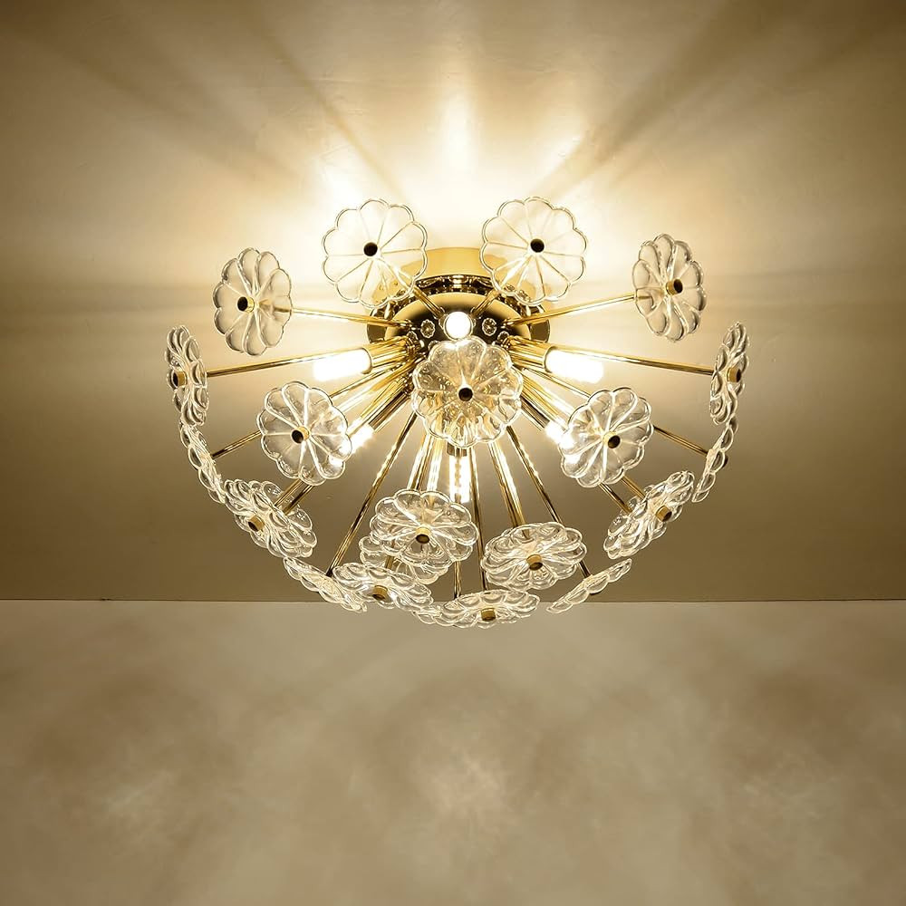 HMVPL Gold Flush Mount Ceiling Light, Modern Bedroom Hallway Light Fixture for Ceiling, Brass Flo... | Amazon (US)