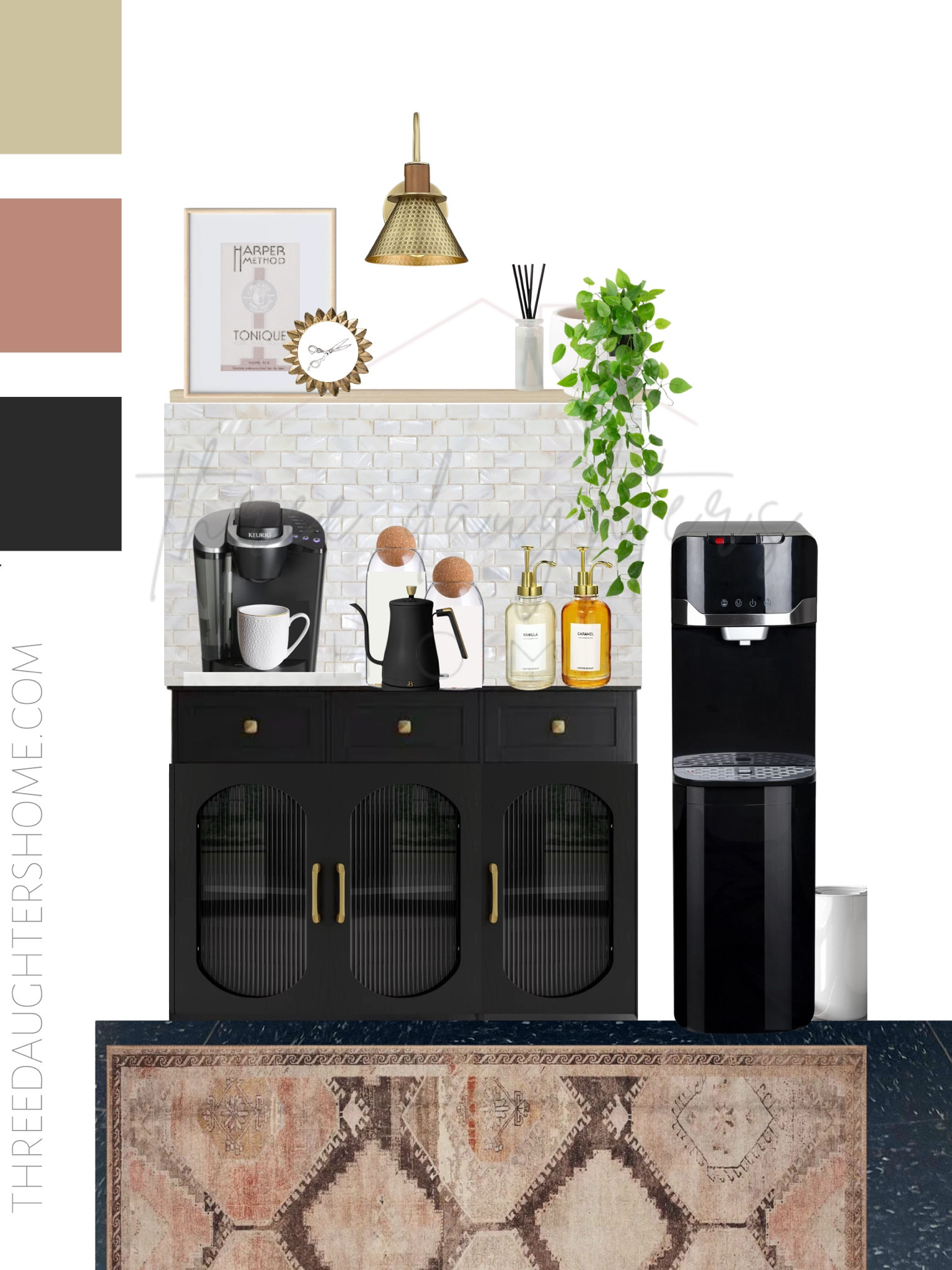 Modern, glam coffee + tea station glow-up! ☕️



coffee bar, coffee station, modern design, beverage station, hair salon, salon style, black sideboard, blush rug, oriental rug, glass canisters, drawer organizers, coffee mugs, white mugs, cascading plant, reed diffuser, water cooler, keurig, gooseneck kettle, brass sconce, slim trash can, floating shelf

#LTKstyletip #LTKbeauty #LTKhome