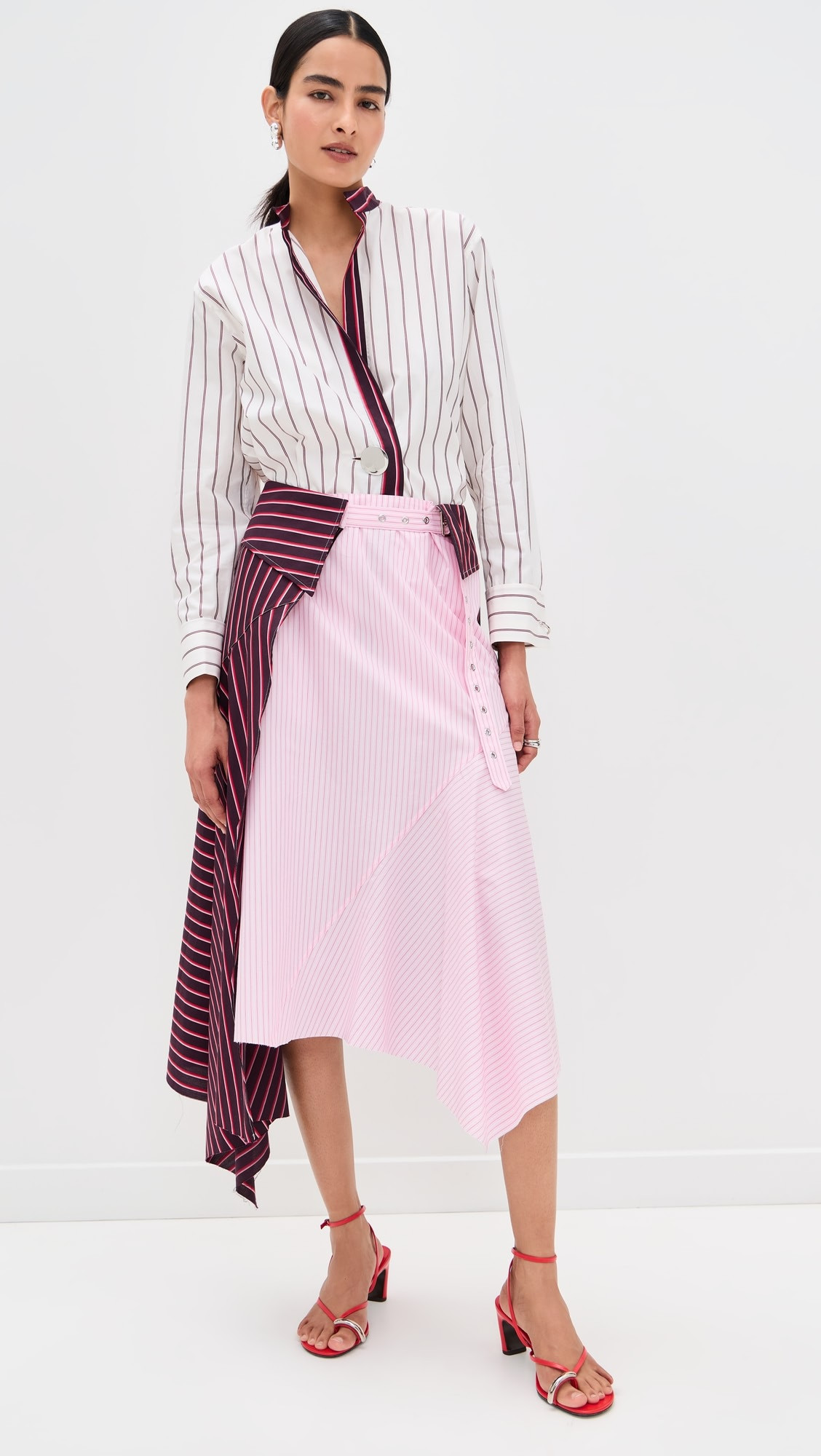 Mixed Stripes Patchwork Wrap Midi Skirt | Shopbop