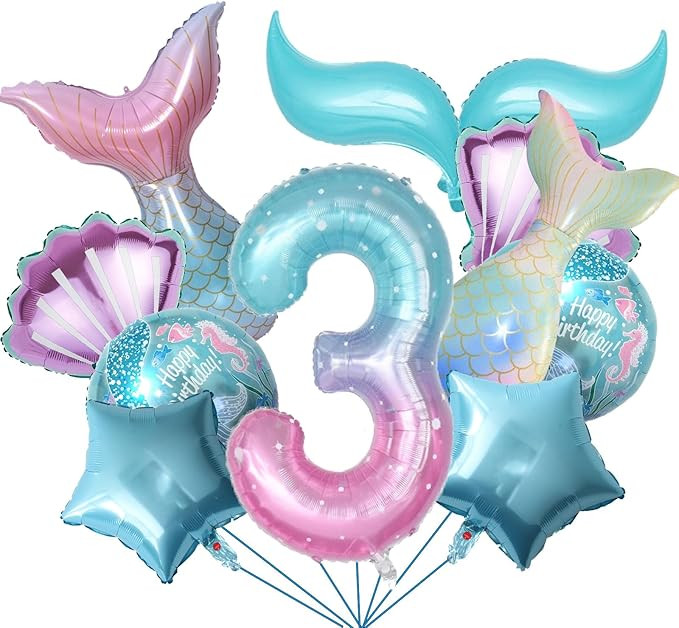 11pcs Mermaid 3th Birthday Decorations Mermaid Tail Balloons Seashell Balloons Birthday Party Dec... | Amazon (US)