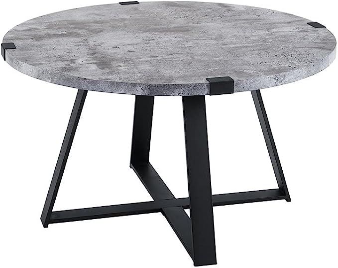 Walker Edison Anastasia Modern Metal Wrap X Base Coffee Table, 30 Inch, Concrete | Amazon (US)