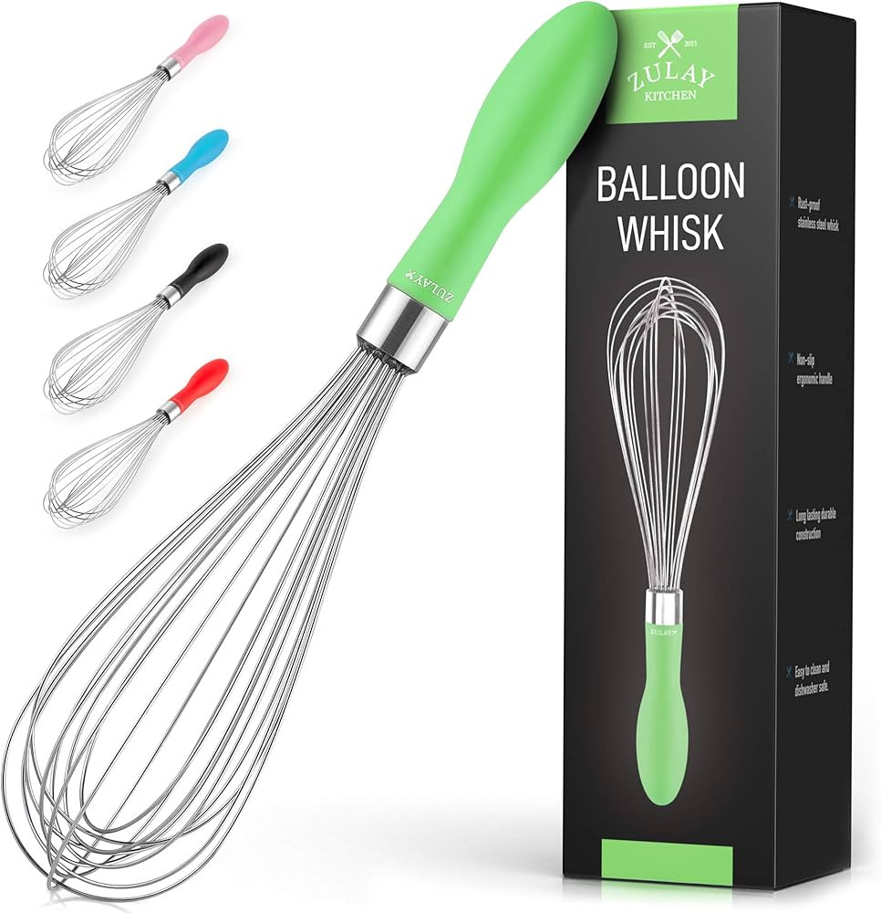 Zulay 12-Inch Stainless Steel Whisk - Balloon Whisk Kitchen Tool With Soft Silicone Handle - Thic... | Amazon (US)