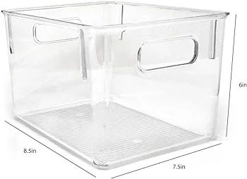 Isaac Jacobs 3-Pack Medium Clear Storage Bins with Handles, Plastic Organizer for Home or Fridge/... | Amazon (US)