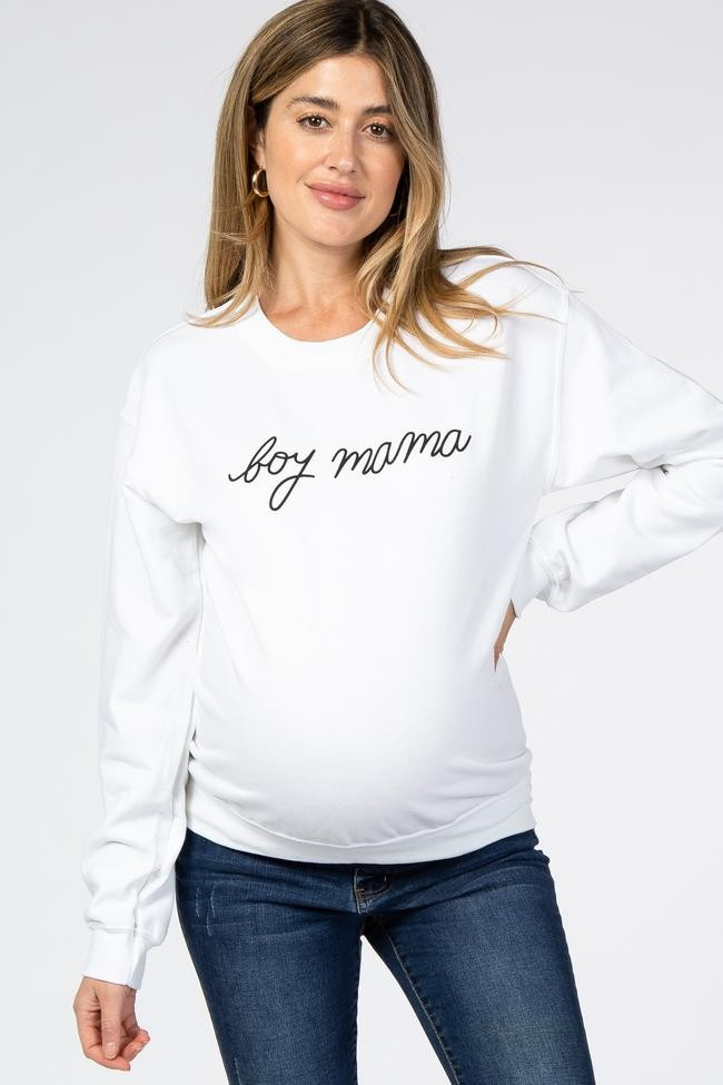 White"Boy Mama" Fleece Maternity Sweatshirt | PinkBlush Maternity