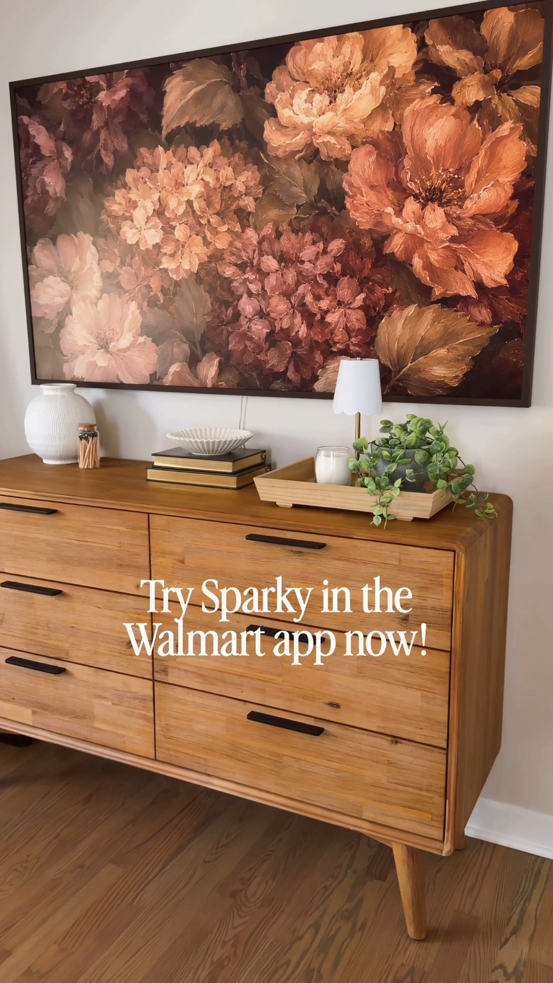 #WalmartPartner @Walmart The finished dresser under our new TV. I told Sparky, your AI shopping assistant in the Walmart app, what I was going for, swapped a couple things, and had it all in under 24 hours. Try Sparky, in the Walmart app. Every piece is linked here.

https://on.ltk.com/+23oUGbRTykoxeXLj-L3jBA