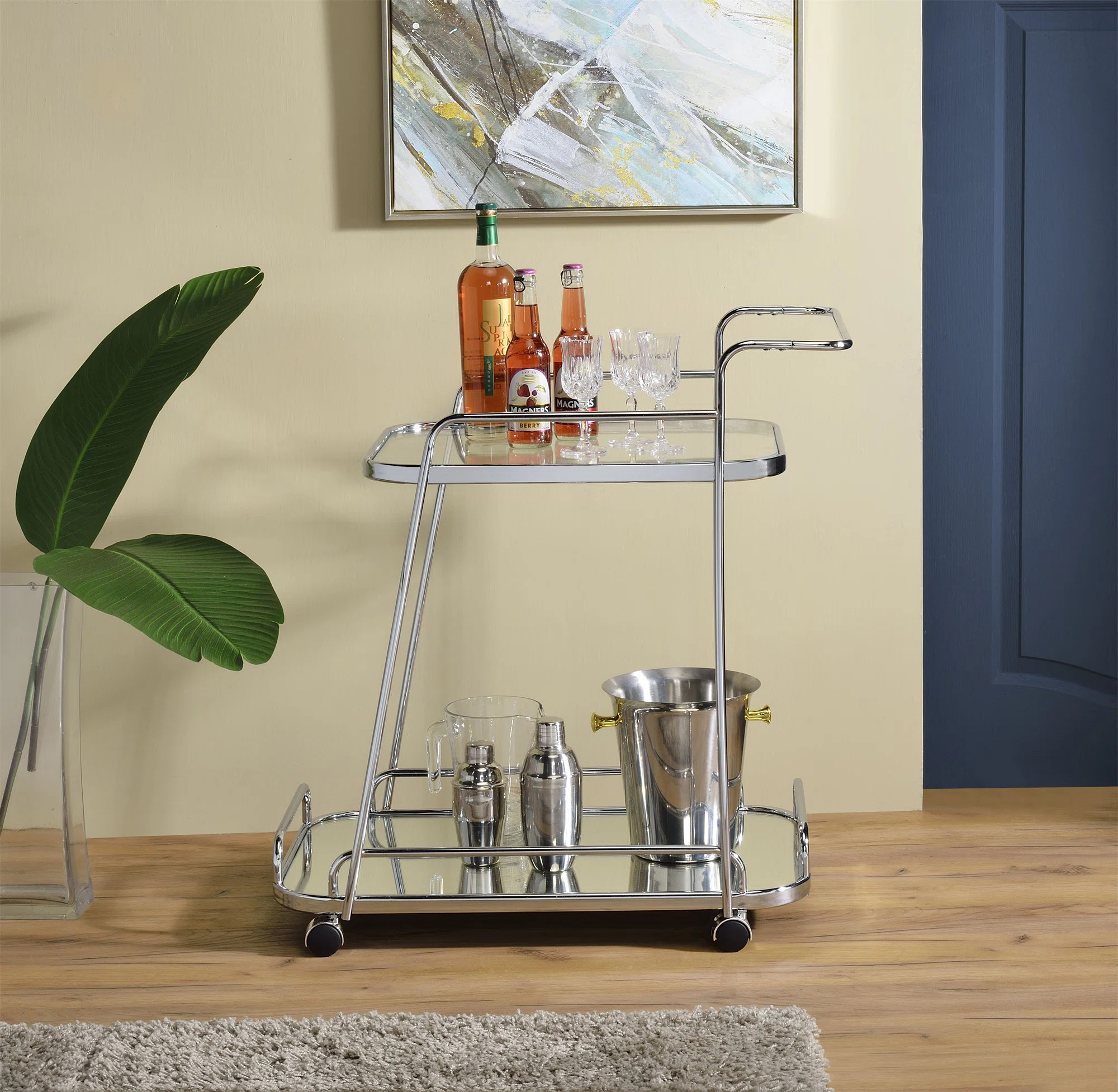 Anguiano 2-Shelf Bar Cart in Clear and Chrome | Wayfair North America