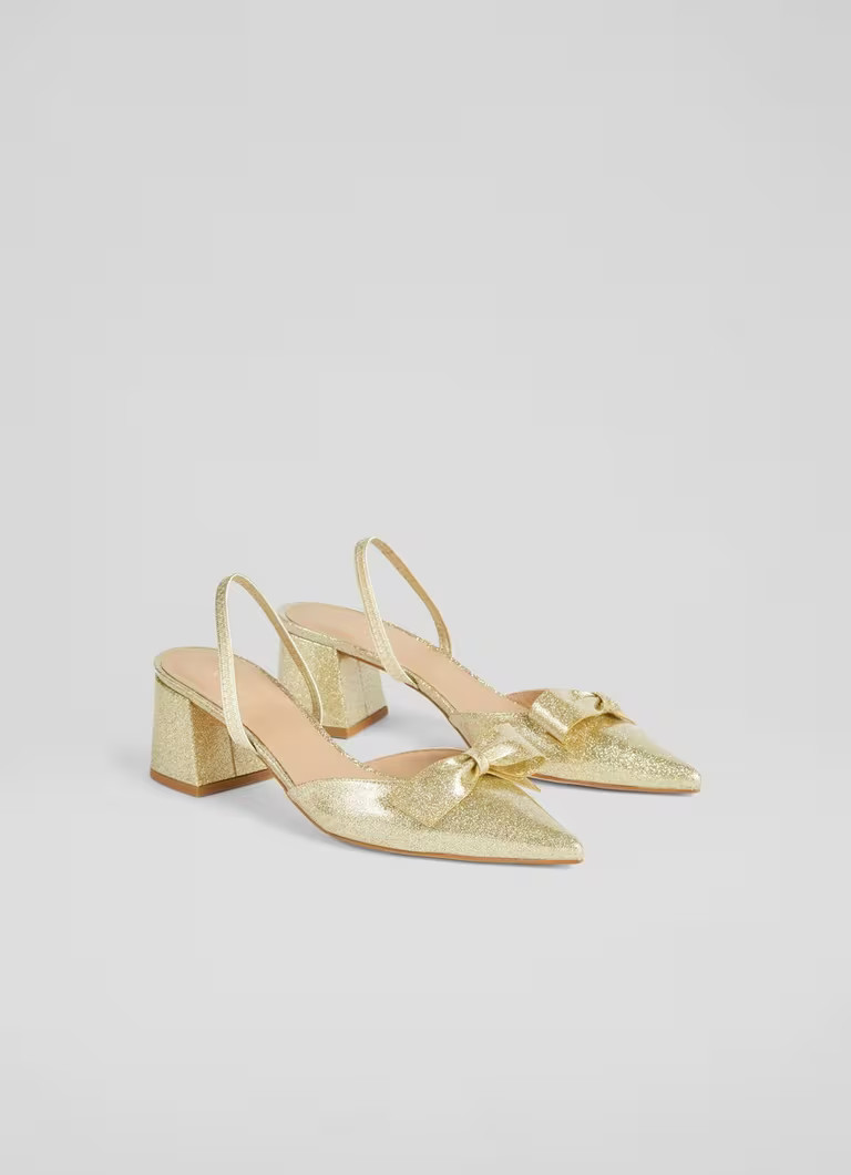 Cadence Gold Glitter Bow-Front Slingbacks | L.K. Bennett (UK)
