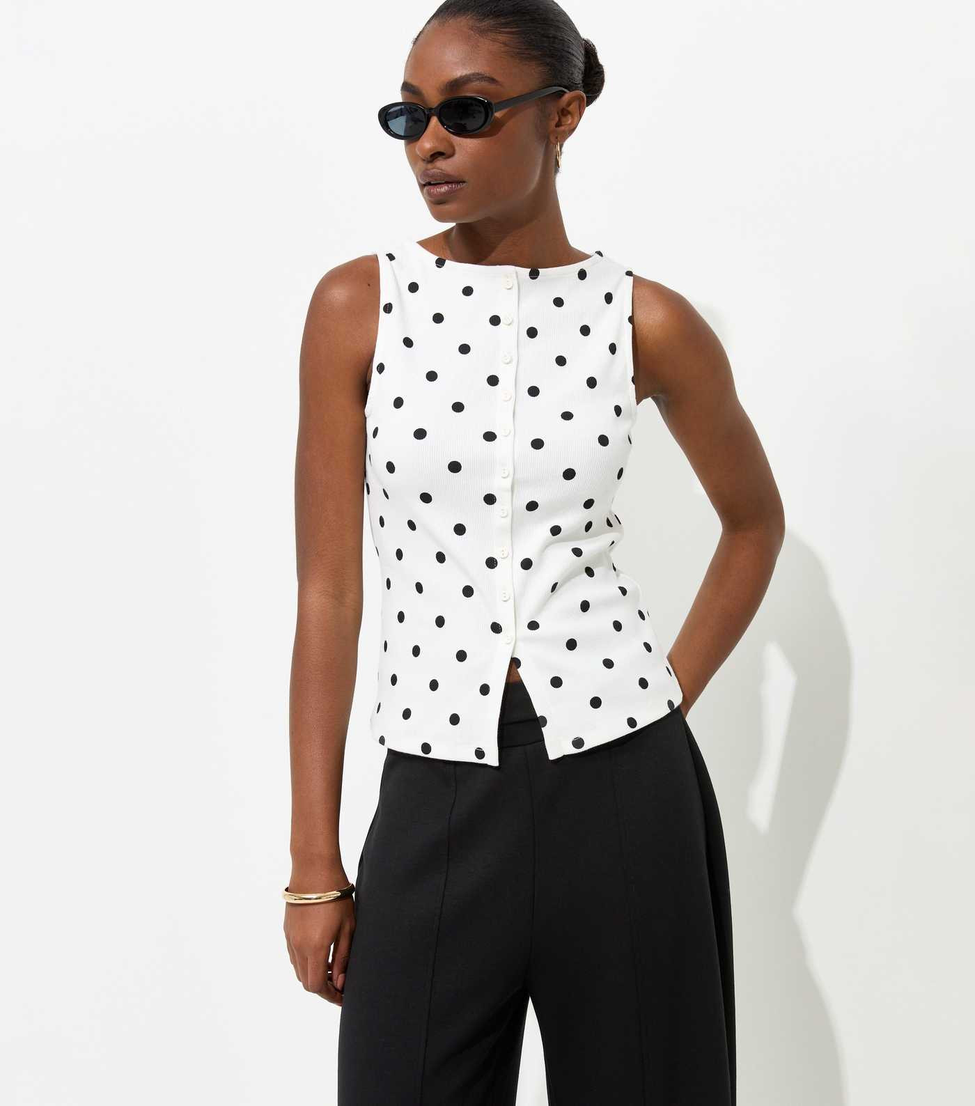 Cream Cotton Rich Spot Print Button Through Top | New Look | New Look (UK)