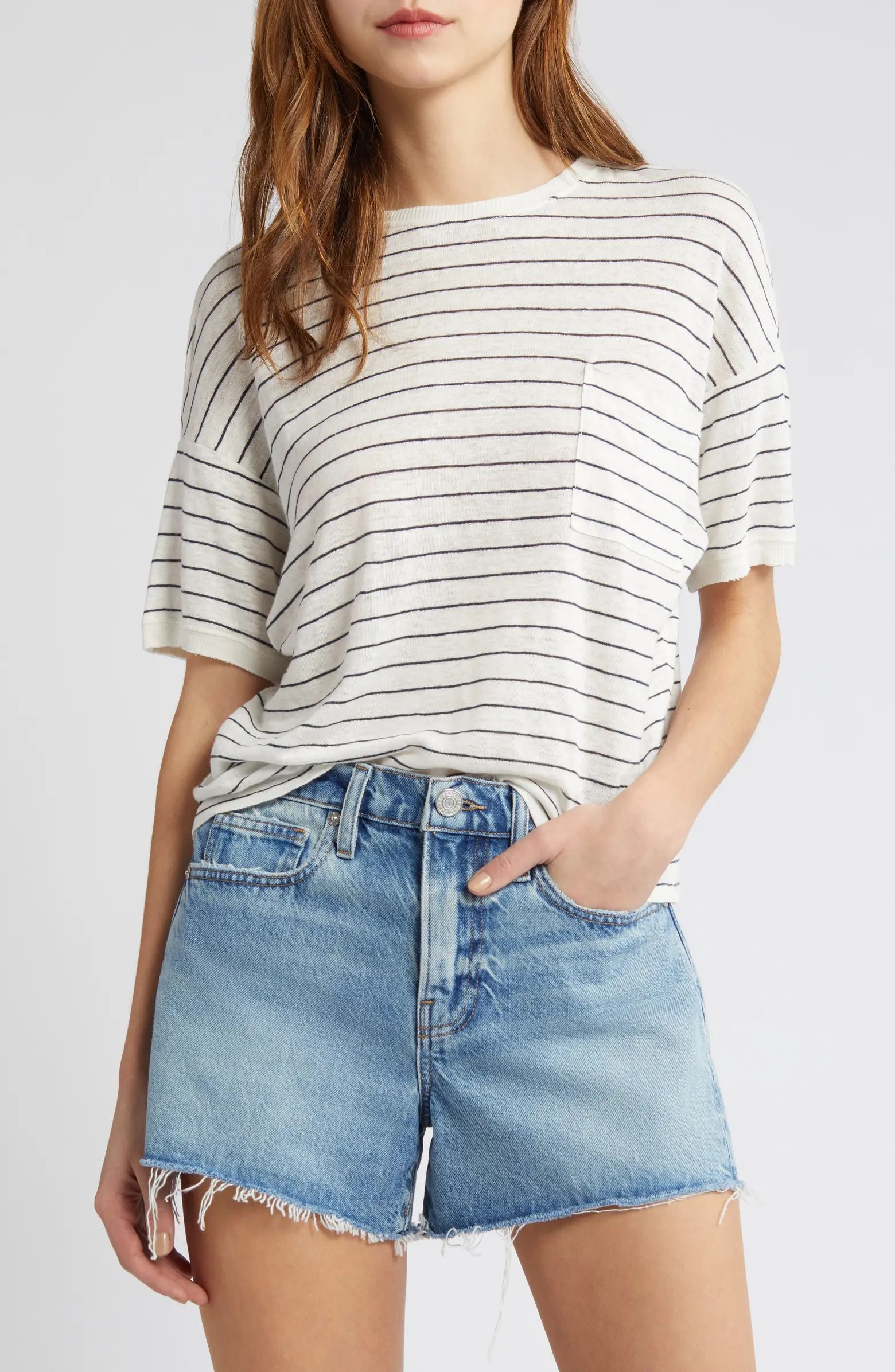 FRAME Stripe Organic Linen Pocket T-Shirt | Nordstrom | Nordstrom