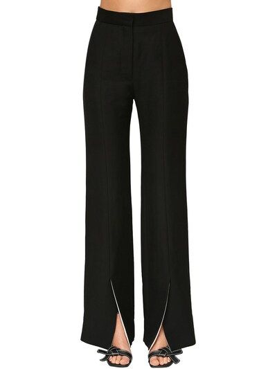 LOEWE - Frontal slit linen blend flared pants - Black | Luisaviaroma | Luisaviaroma