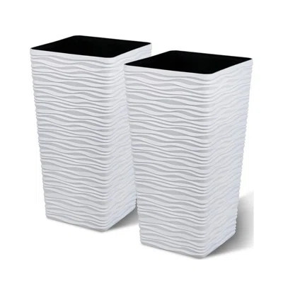 2-Pack Tall Tapered Planter - Plastic White Square Plant Pots - 22" Tall Large Tree Planter | Wayfair North America