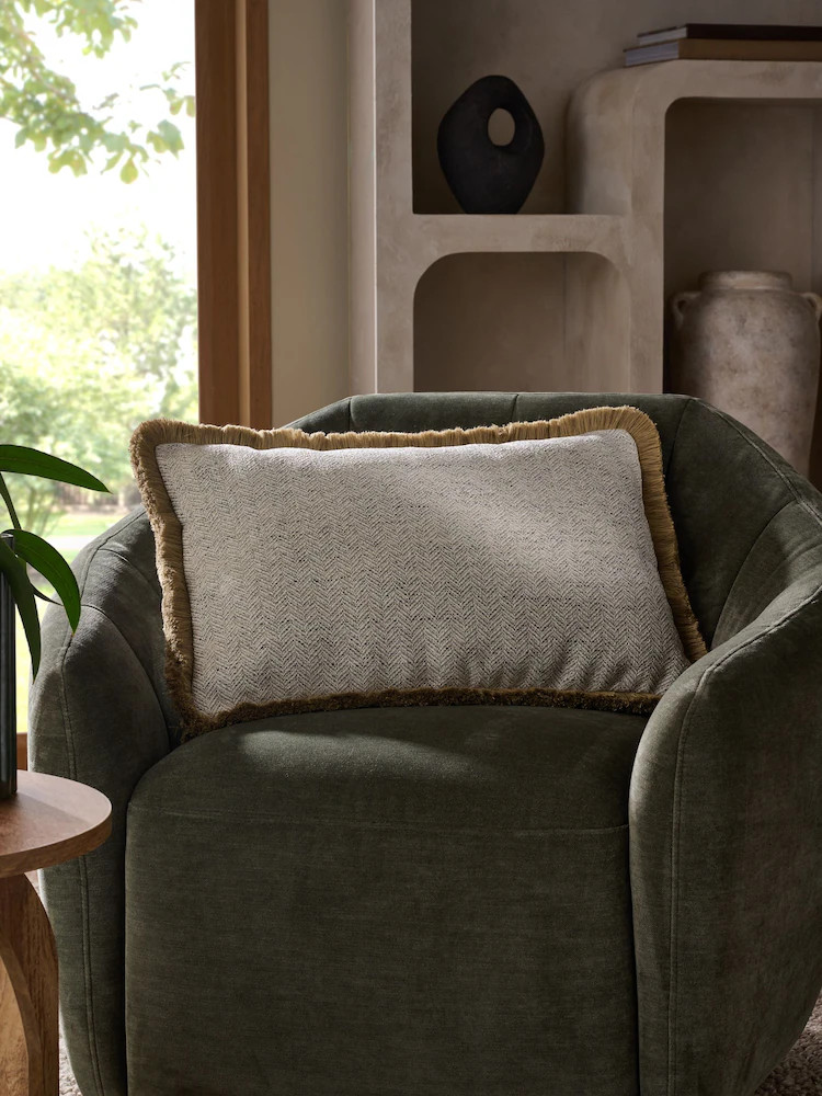 Natural 40 x 59cm Herringbone Fringe Cushion | Next US