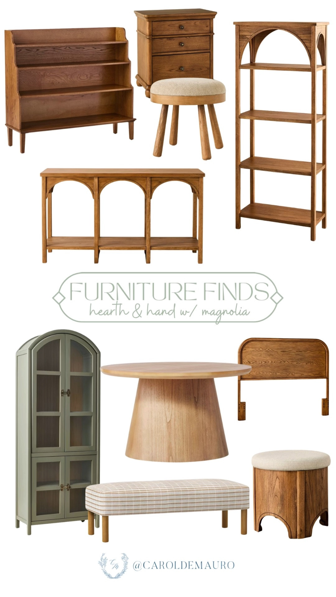 hearth and hand with magnolia, target finds, furniture finds, classic aesthetic, wooden shelf, night stand, cushioned stool, arch shelf, console table, arch cabinet, dining table, cushioned bench, headboard, interior design, home decor

#LTKHome