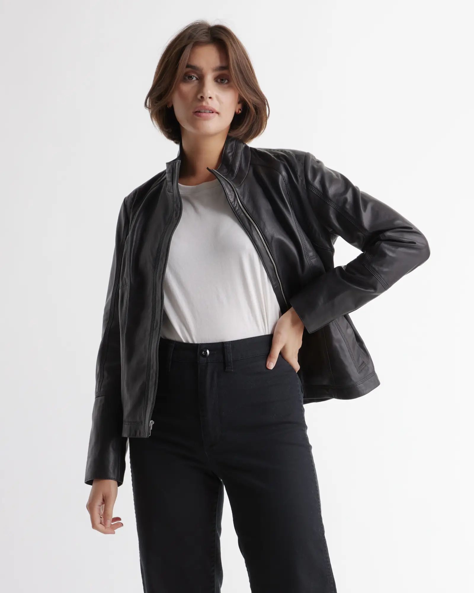 100% Leather Stand-Collar Jacket | Quince