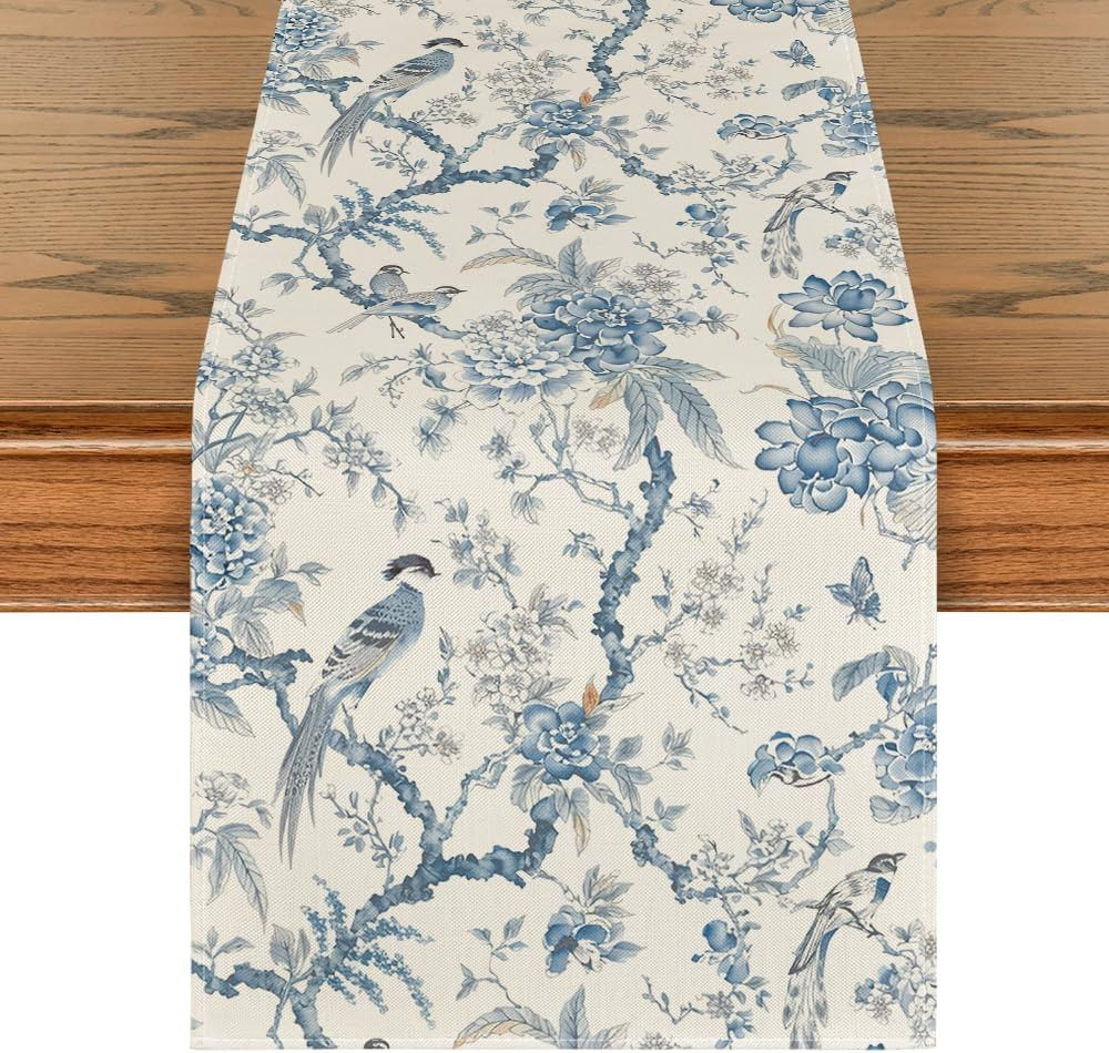 Artoid Mode Peacock Flower Chinoiserie Pompon Fall Table Runner, Seasonal Modern Kitchen Dining T... | Amazon (US)
