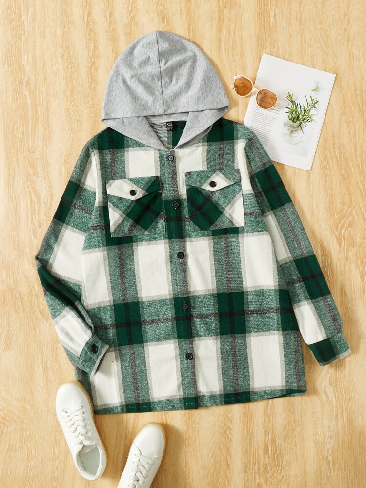 SHEIN Plus Plaid Print Drop Shoulder Overcoat | SHEIN