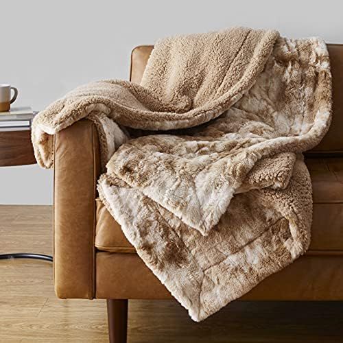 Amazon Basics Fuzzy Faux Fur Sherpa Throw Blanket, 50"x60" - Tan Tie Dye | Amazon (US)