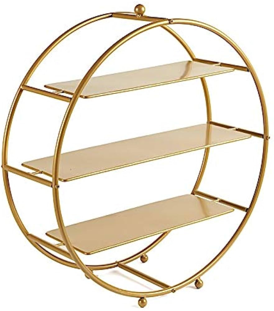 Gold 21 Inches Tall Round Metal Wheel Cupcake Holder Dessert Stand 3-Tier | Display Tower for Bir... | Amazon (US)