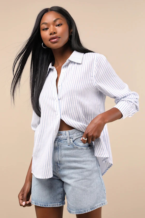 Baggy Light Wash Denim High-Rise Long Shorts | Lulus