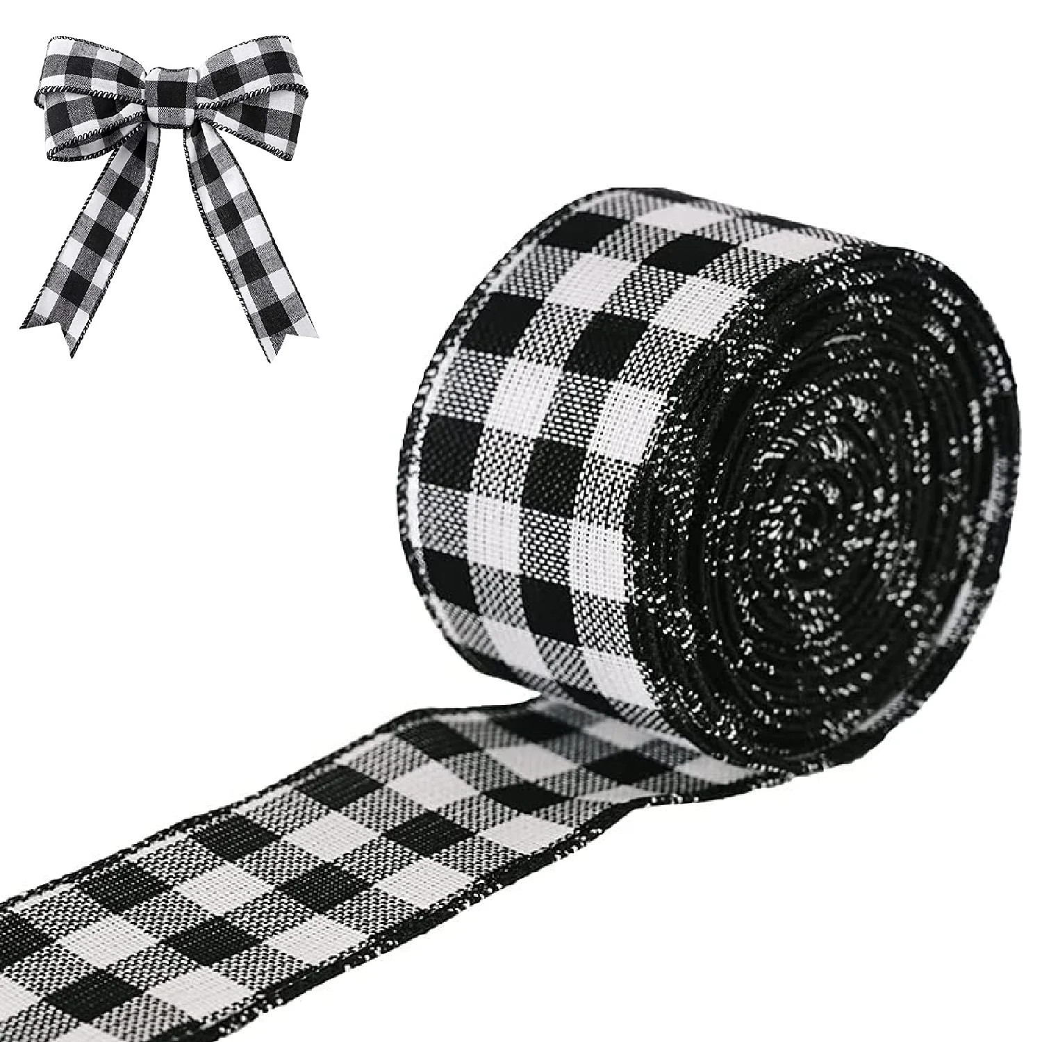 X XHtang Buffalo Plaid Ribbon Christmas Wired Edged Ribbon 20ft x 2" for Christmas Tree Bows, Wre... | Walmart (US)