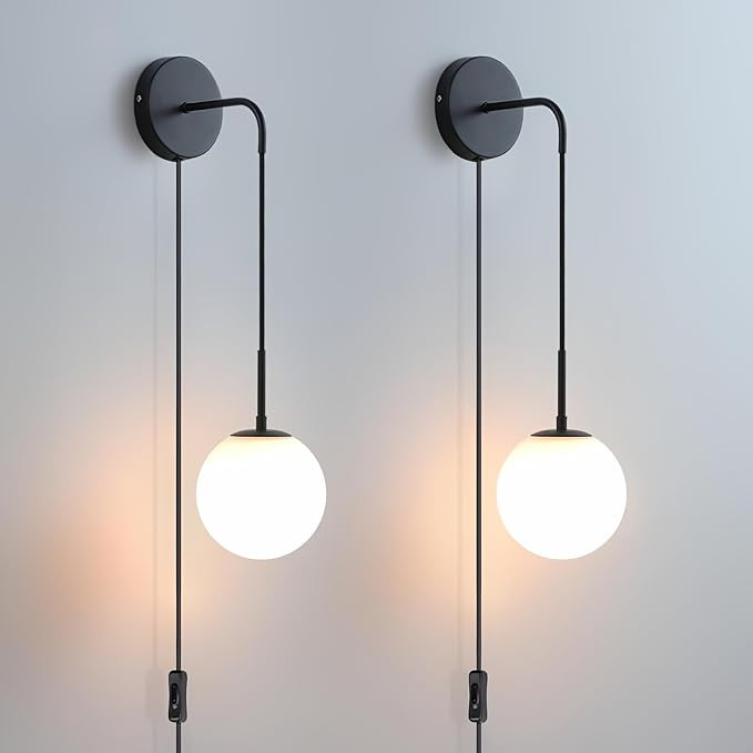 Wall Sconces Set of Two Plug in Wall Sconces Matte Black Wall Lamp with Plug in Cord and Switch H... | Amazon (US)
