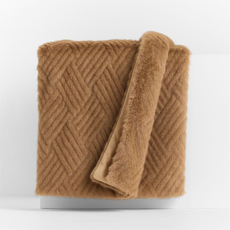 CiCi Faux Fur 70"x55" Camel Tan Throw Blanket by Laura Harrier and Tiffany Howell | Crate & Barrel
