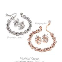 Wedding Earrings Set Bracelet Rose Gold Zirconia Jewelry Bridal Bridesmaid Earrings Ava | Etsy (US)