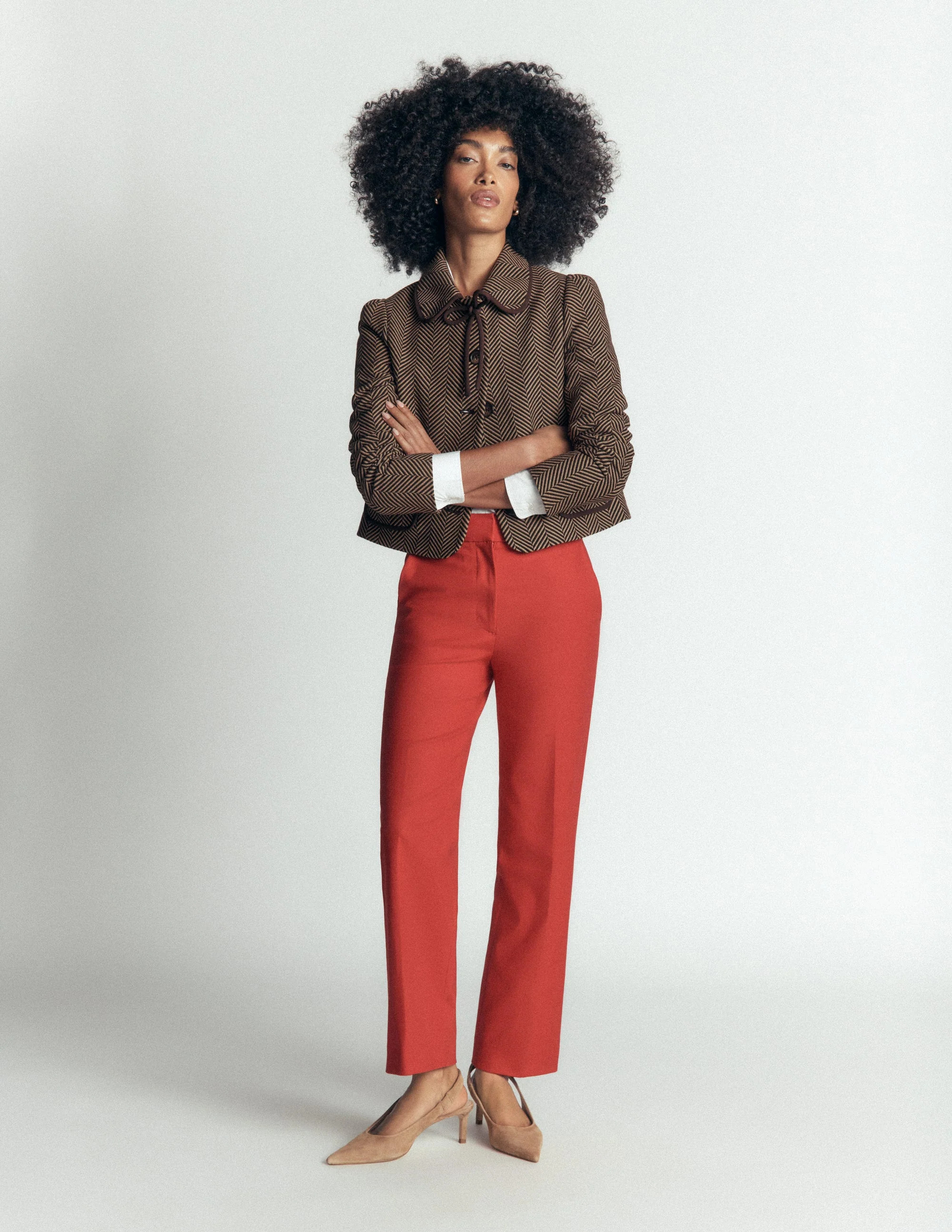Branscombe Wool Bow Jacket-Brown Herringbone | Boden UK