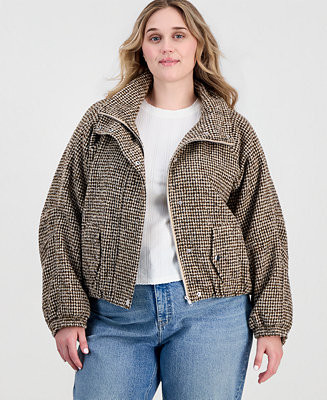 Plus Size Plaid Cropped Puffer Jacket | Macy's