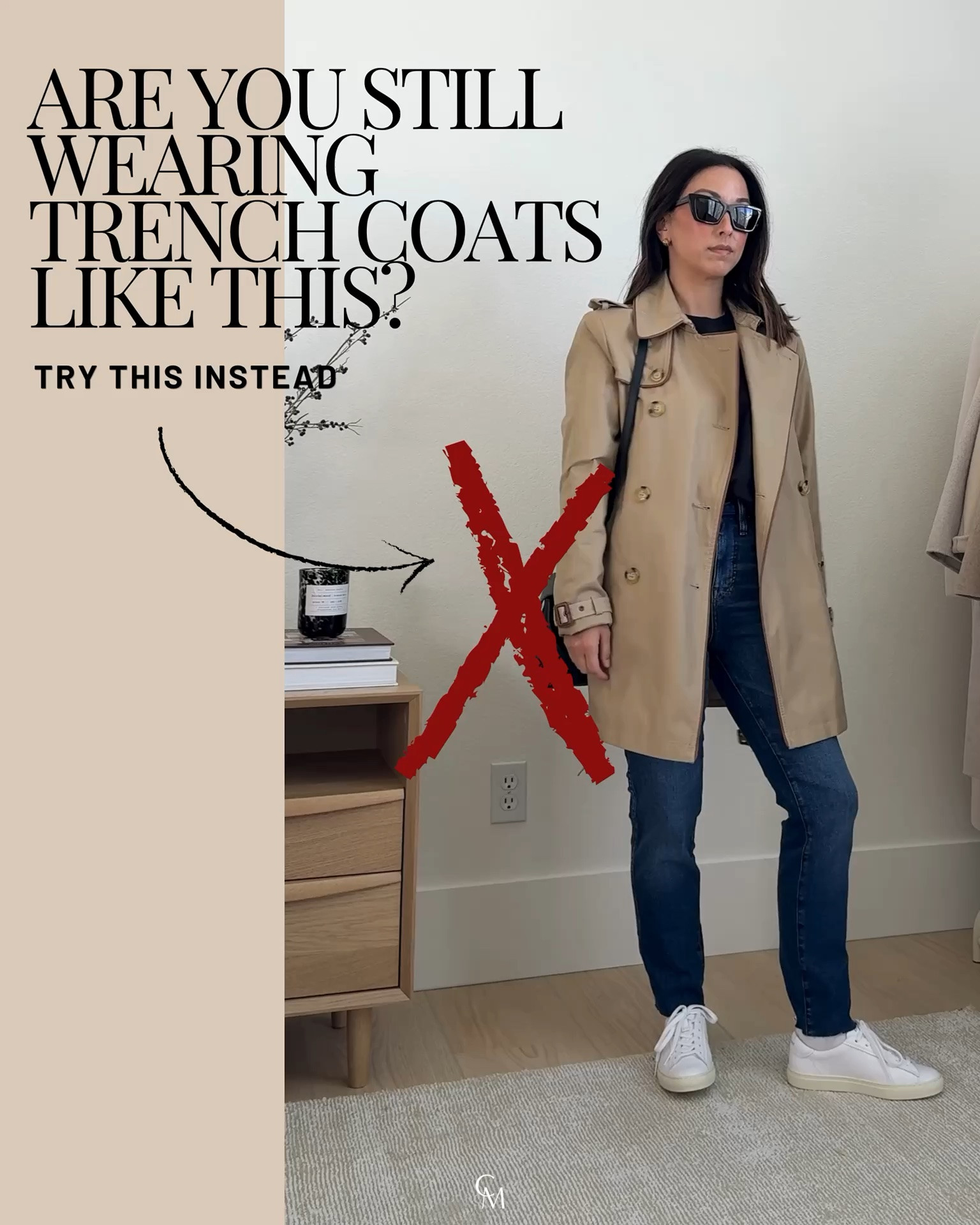 So many women think you need somewhere to where a trench - when in fact they're perfect for everyday life. It's the perfect light-weight layer for fall. We're also no longer wearing knee-length trench coats. Opt for a longer, roomy option - that way it elongates and feels modern.

Look 1:
Oak & Fort Trench xxs - runs big
Madewell tee xs - sold out, linked similar
Levi's 501 crop 26 - I sized up, linked similar
Everlane cashmere sweater xs 
Mansur Gavriel tote - old, linked similar
Celine sunglasses 
Madewell flats 5 - old, linked similar

Look 2:
Oak + Fort Trench xxs - runs big
Madewell tee xs - sold out, linked similar 
Good American belt - old
Citizens of Humanity jeans 25, cut hems 
Sam Edelman loafers 5 - old 
Mansur Gavriel tote 
YSL sunglasses

Look 3:
Oak + Fort Trench xxs - runs big
Reformation cashmere sweater xs - old, linked similar 
Amazon leggings xs 
Hanes socks 
New Balance 530's 4 mens 
Dragon Diffusion triple jump small 
Fine Art hat - old

Look 4:
Oak & Fort trench xxs - runs big 
Sporty & Rich hoodie small - old, linked similar
Everlane sweats xs - old, linked similar
Adidas sambas 4 mens 
Chanel Trendy cc small 
Fine Art hat - old

Look 5:
Oak & Fort trench xxs - runs big
Everlane sweater xs 
Levis 501 crop jeans in the 28" inseam, cut the hems - old, linked similar 
Steve Madden booties 5.5 
All Saints tote 
Celine sunglasses

#LTKmomlife #LTKPetite #LTKOver40