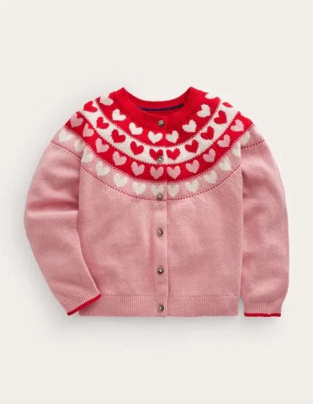 Valentines Day sweater for girls 🩷 #boden #valentinesday #sweater #cardigan #heart #pinkandred 

#LTKfamily #LTKHoliday #LTKkids