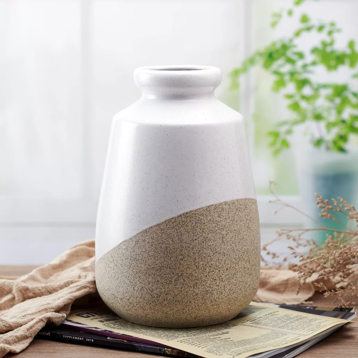 Natural 2-Tone 11-Inch Vase-Stoneware | Belk