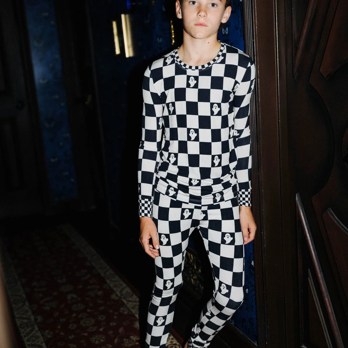 Kids Ghost Check Ribbed Pajama Set | Staykation
