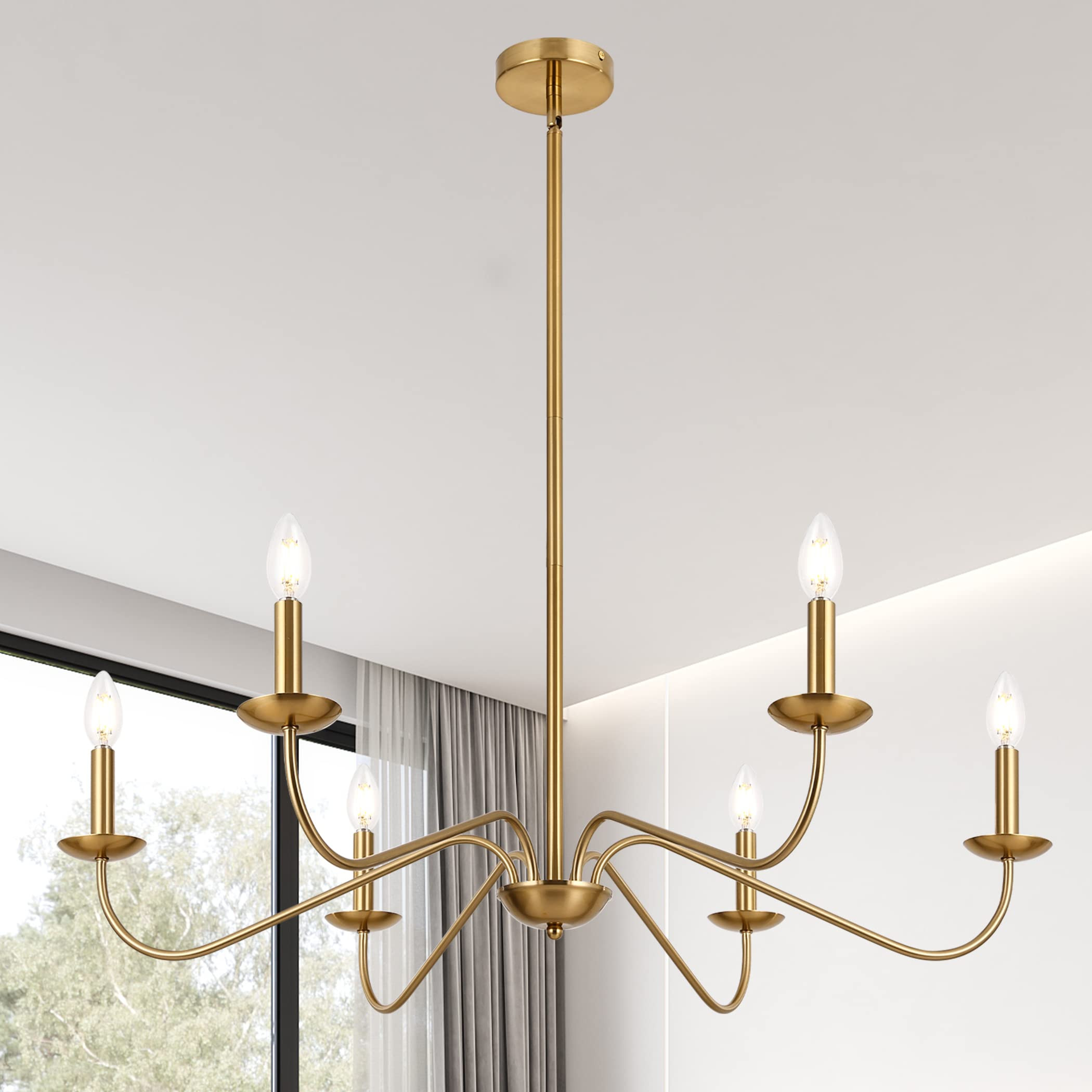 Jonsi Modern Gold Chandelier for Dining Room,35 Inch Brushed Brass Chandelier Light Fixture, Dining  | Amazon (US)